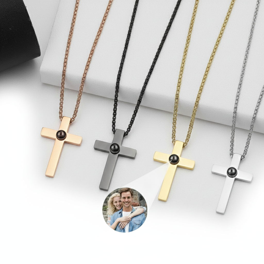 Colgante en forma de cruz con foto personalizada
