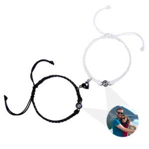 set puleras corazon magnetico blanco negro