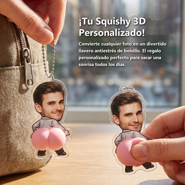 Llavero squishy antiestres con foto personalizada 3D