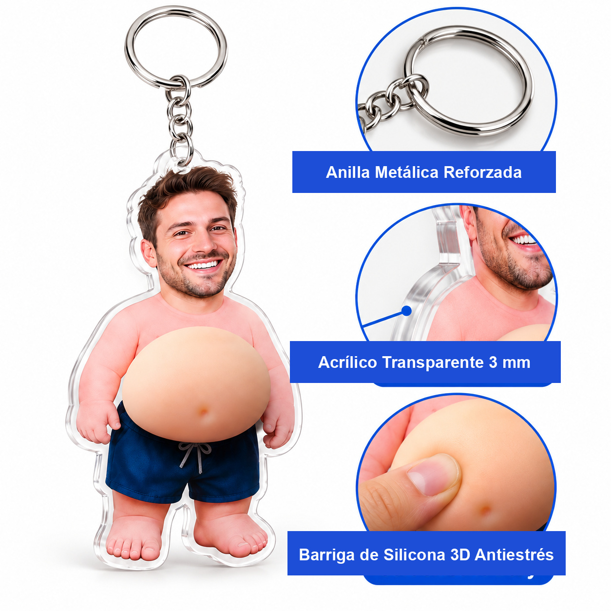Detalle de anilla metálica y barriga de silicona