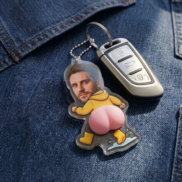 Llavero personalizado con foto chubasquero amarillo