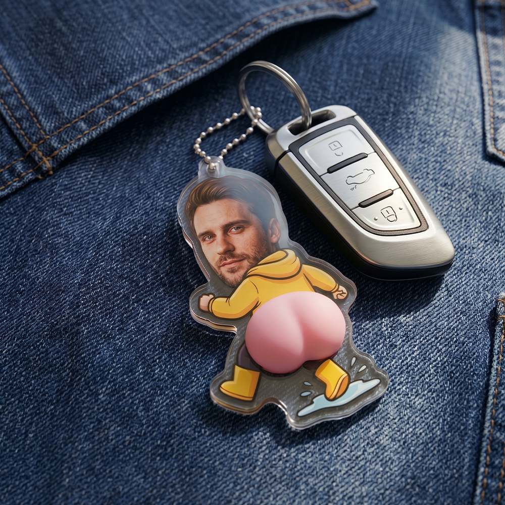 Llavero personalizado con foto chubasquero amarillo