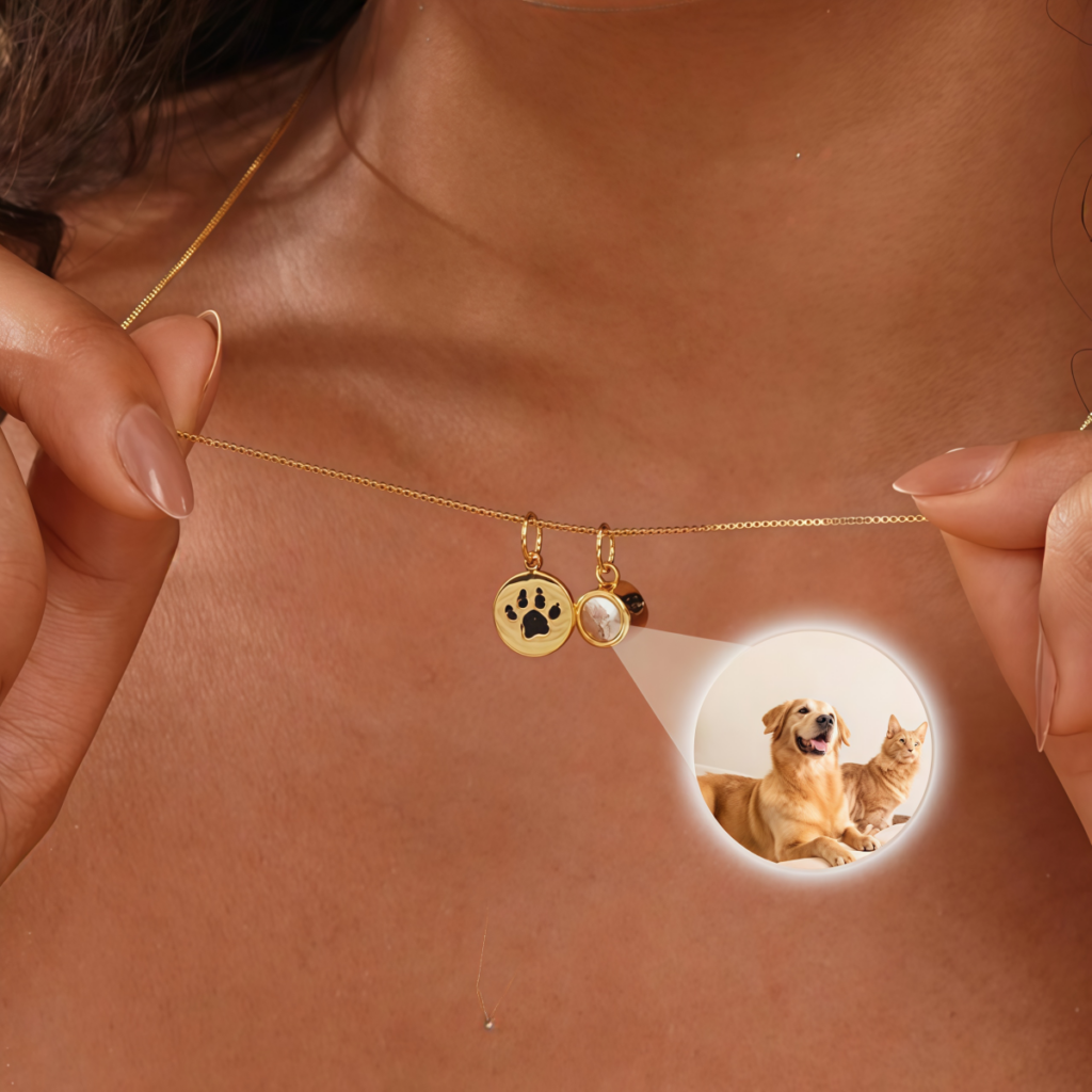 Collar Huella de Mascota Grabada con Medalla y Foto Proyectada Personalizada foto 1