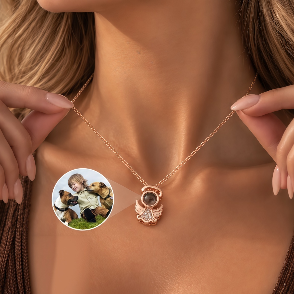 Collar con Alas de Ángel y Circonitas con Proyección de Foto Personalizada foto 1
