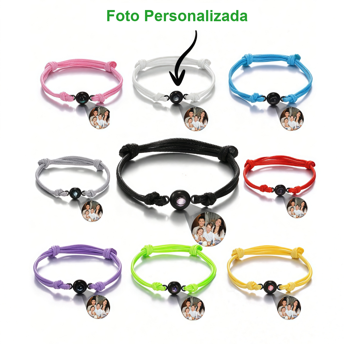 Pulsera Ajustable de Cuerda con Abalorio Bolita y Foto Proyectada