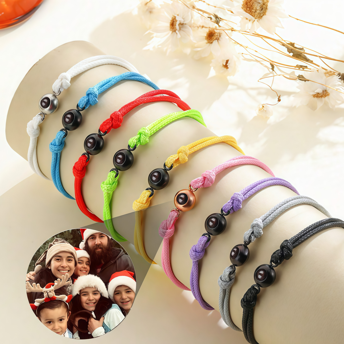Pulsera Ajustable de Cuerda con Abalorio Bolita y Foto Proyectada 5