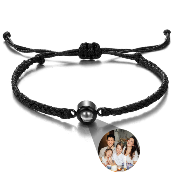 Pulsera de cuerda trenzada negra con foto personalizada proyector